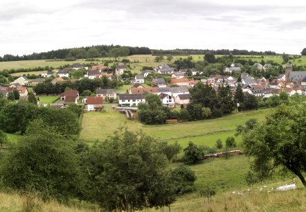 Panoramaansicht von Gransdorf mit Häusern, grünen Feldern und Bäumen unter bewölktem Himmel., © Doris Pauels Panoramaansicht von Gransdorf mit Häusern, grünen Feldern und Bäumen unter bewölktem Himmel., © Doris Pauels