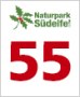 Logo van het natuurpark Zuid-Eifel met een rood nummer 55 en een groen blad met rode bessen. Logo van het natuurpark Zuid-Eifel met een rood nummer 55 en een groen blad met rode bessen.