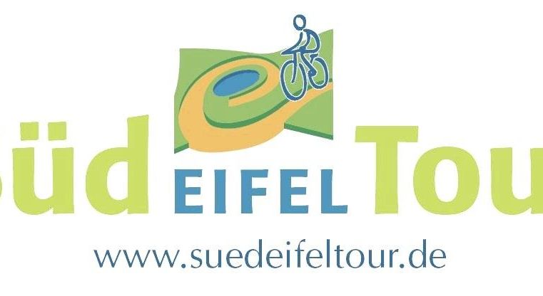 Een logo voor de Zuid Eifel Tour. Het toont een fiets en brengt het idee van fietsen in de Eifel-regio over.