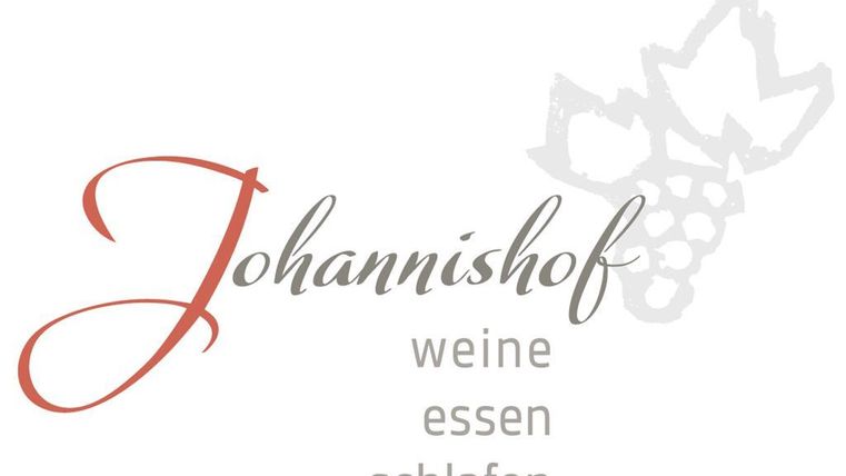A stylish font called "Johannishof" featuring the terms "wine, food, sleep". The graphic displays grapes that indicate wine production.