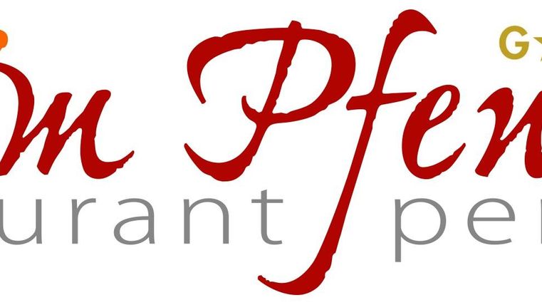 Ein Logo für das Restaurant und die Pension "im Pfenn". Das Design zeigt den Namen in eleganter Schriftart mit Sternen.