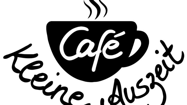 Eine stilisierte Tasse Kaffee mit dem Schriftzug "Café Kleine Auszeit". Das Logo vermittelt eine gemütliche Atmosphäre.