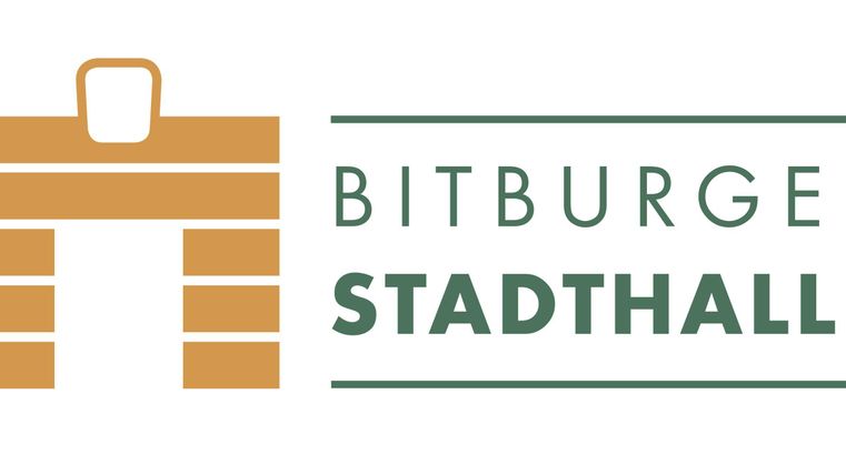 A modern logo of the Bitburger Stadthalle. It combines stylized graphic elements with clear typography.