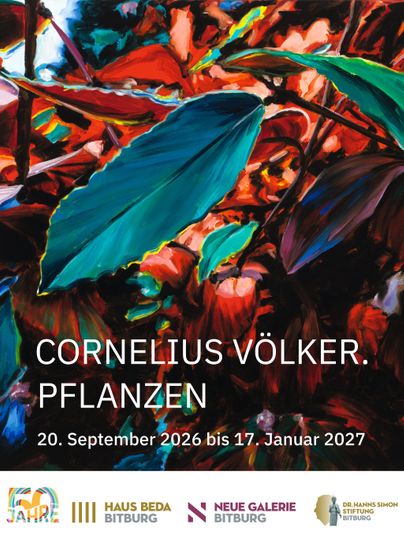 Une œuvre d'art colorée avec des motifs de plantes dans des couleurs vives. L'exposition « Cornelius Völker. Plantes » aura lieu du 20 septembre 2026 au 17 janvier 2027.