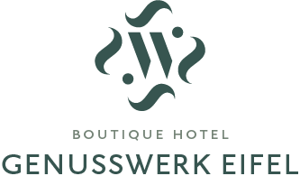 Un logo élégant de l'hôtel boutique Genusswerk Eifel.
Design stylé avec des lignes claires et des couleurs douces.