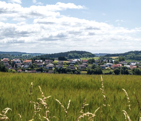 Dorf Neidenbach inmitten gr&uuml;ner Felder und W&auml;lder unter einem bew&ouml;lkten Himmel., &copy; TI Bitburger Land - Monika Mayer