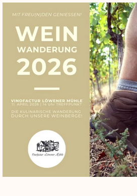A hiker stands in a vineyard. The event "Wine Hike 2025" invites you to enjoy the surroundings.