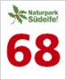 Logo du parc naturel S&uuml;deifel avec le chiffre 68 en rouge sur fond blanc.